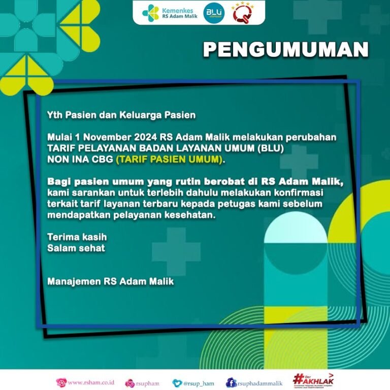 Pengumuman Tarif Pasien Umum per 1 November 2024