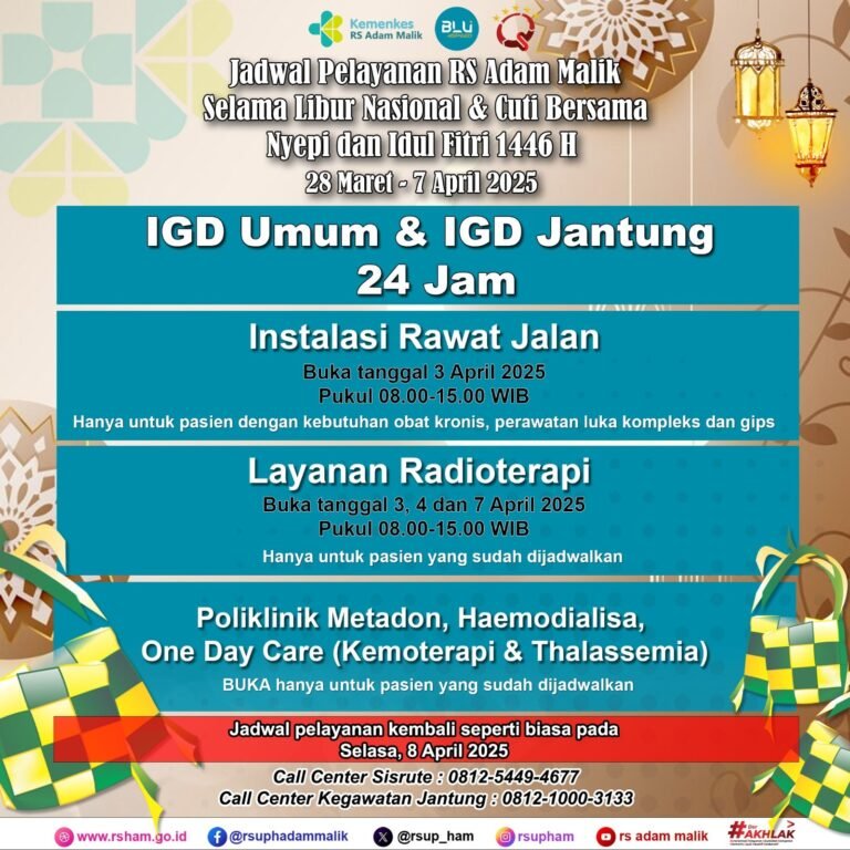 Jadwal Pelayanan RS Adam Malik Selama Libur Idul Fitri 1446H 2025